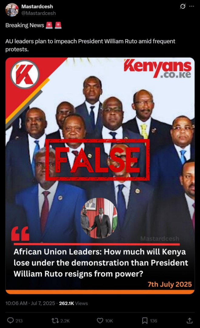 La Unión Africana no ha anunciado planes para acusar al presidente de Kenia