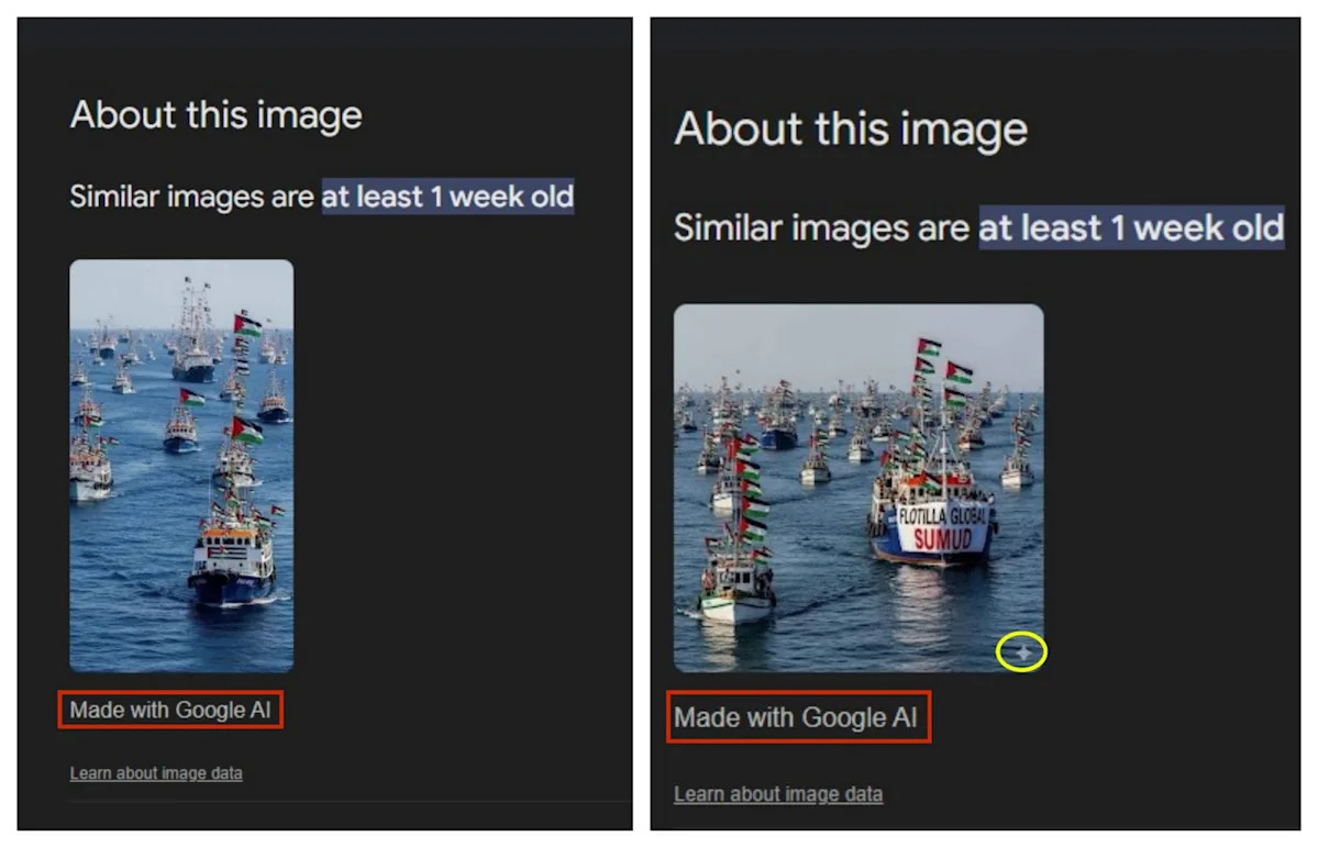 Imágenes de IA compartidas falsamente como barcos de ayuda con destino a Gaza