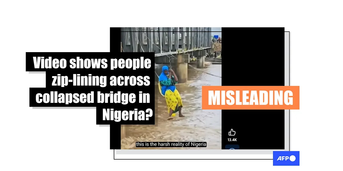 El video de personas que cruzan el puente colapsado con cuerdas es de Sudán, no de Nigeria
